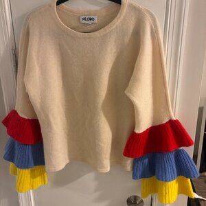 Filoro Women's Multi Color Cashmere Cropped Sweater Ruffled Sleeves Size L